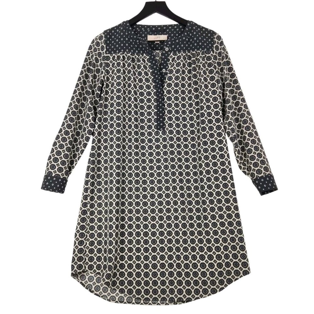Ann Taylor Loft Shirt Dress SP Small Petite Batik Medallion Print Lagenlook Boho